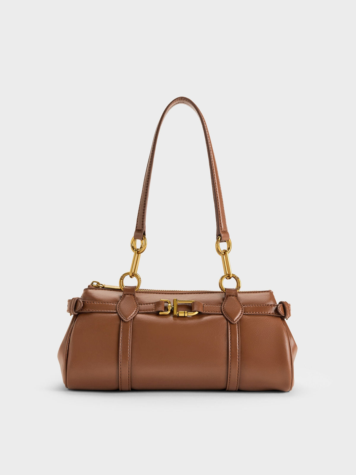 CHARLES & KEITH Value / Gwynne Metallic-Accent Elongated Shoulder Bag - Chocolate