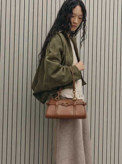 CHARLES & KEITH Value / Gwynne Metallic-Accent Elongated Shoulder Bag - Chocolate