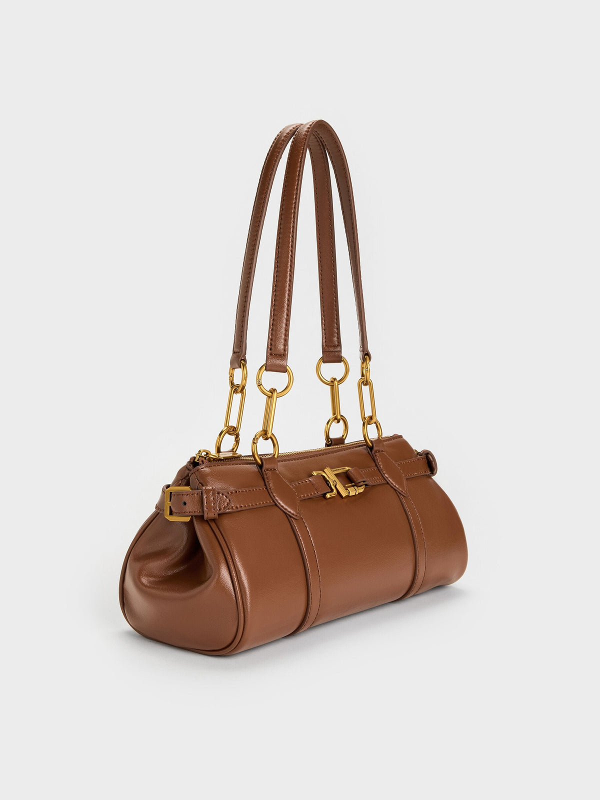 CHARLES & KEITH Value / Gwynne Metallic-Accent Elongated Shoulder Bag - Chocolate
