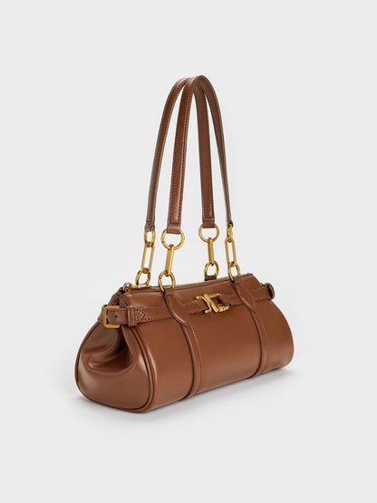 CHARLES & KEITH Value / Gwynne Metallic-Accent Elongated Shoulder Bag - Chocolate