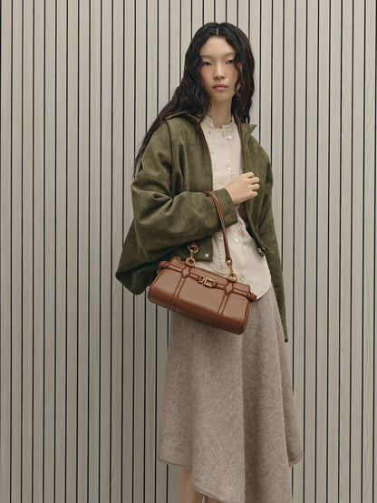 CHARLES & KEITH Value / Gwynne Metallic-Accent Elongated Shoulder Bag - Chocolate