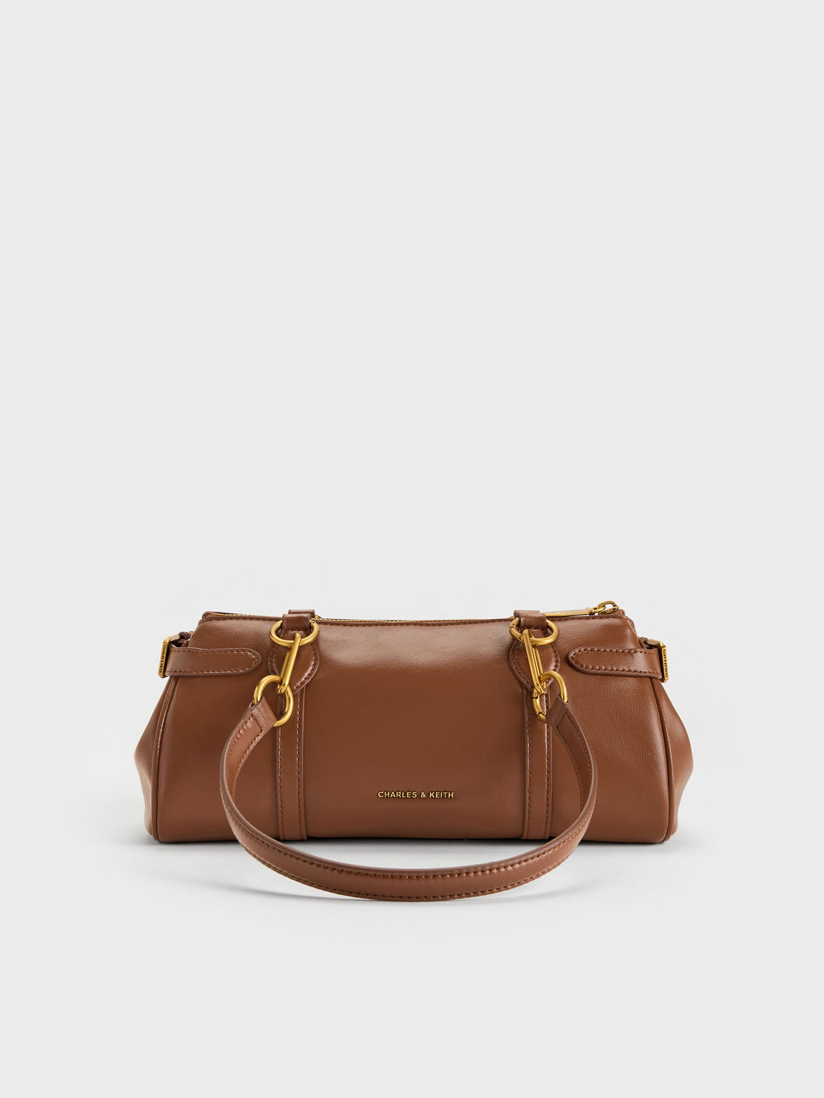 CHARLES & KEITH Value / Gwynne Metallic-Accent Elongated Shoulder Bag - Chocolate
