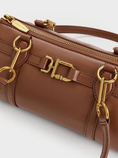 CHARLES & KEITH Value / Gwynne Metallic-Accent Elongated Shoulder Bag - Chocolate