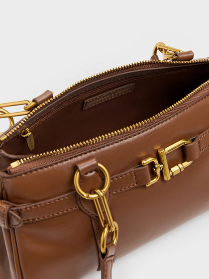 CHARLES & KEITH Value / Gwynne Metallic-Accent Elongated Shoulder Bag - Chocolate
