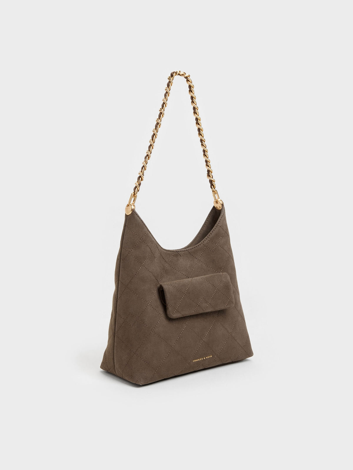 CHARLES & KEITH Everyday / Duo Quilted Front-Pocket Chain Hobo Bag - Stone Grey