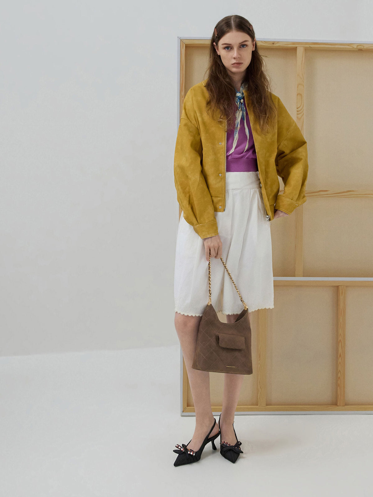 CHARLES & KEITH Everyday / Duo Quilted Front-Pocket Chain Hobo Bag - Stone Grey
