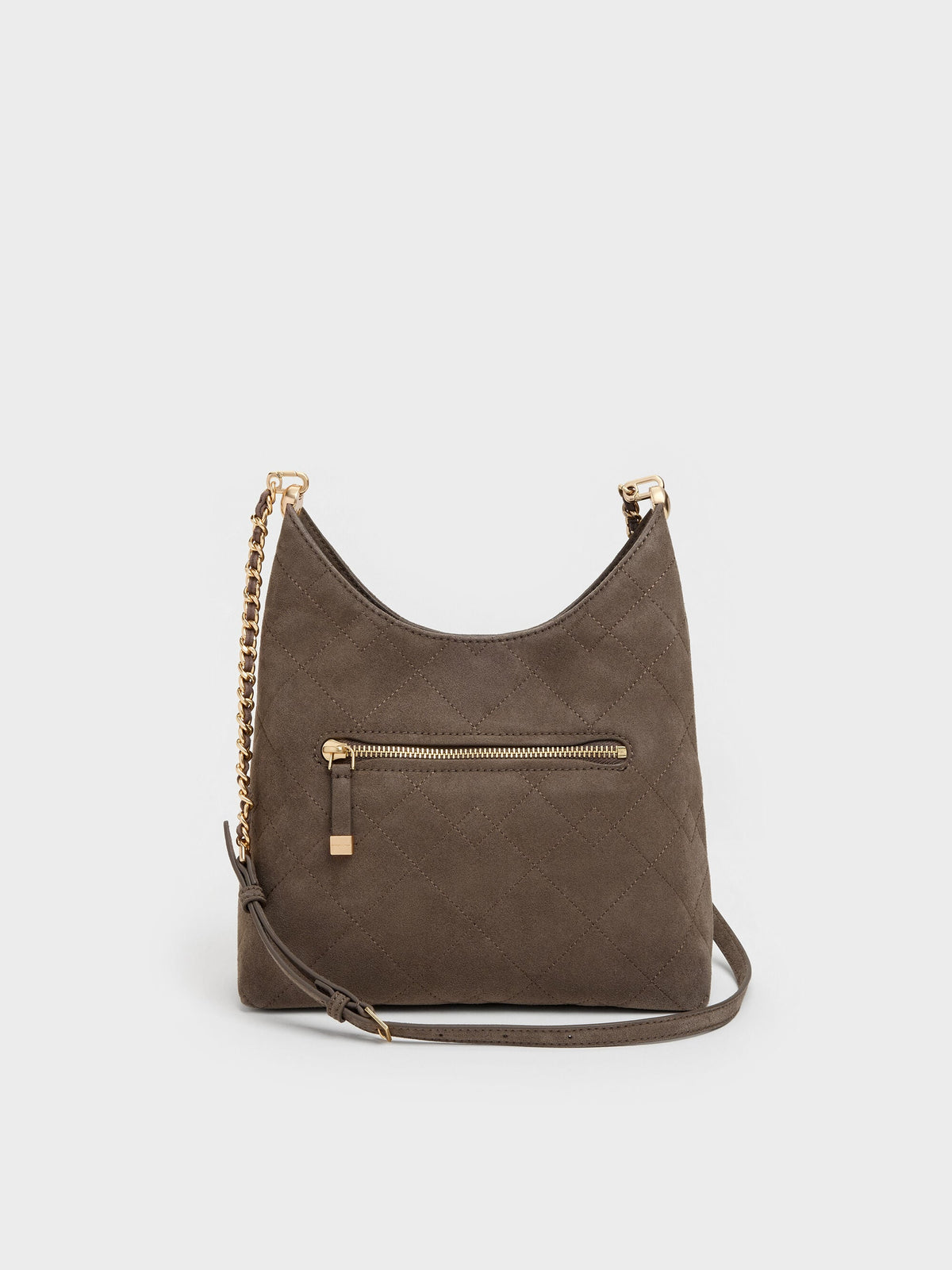 CHARLES & KEITH Everyday / Duo Quilted Front-Pocket Chain Hobo Bag - Stone Grey