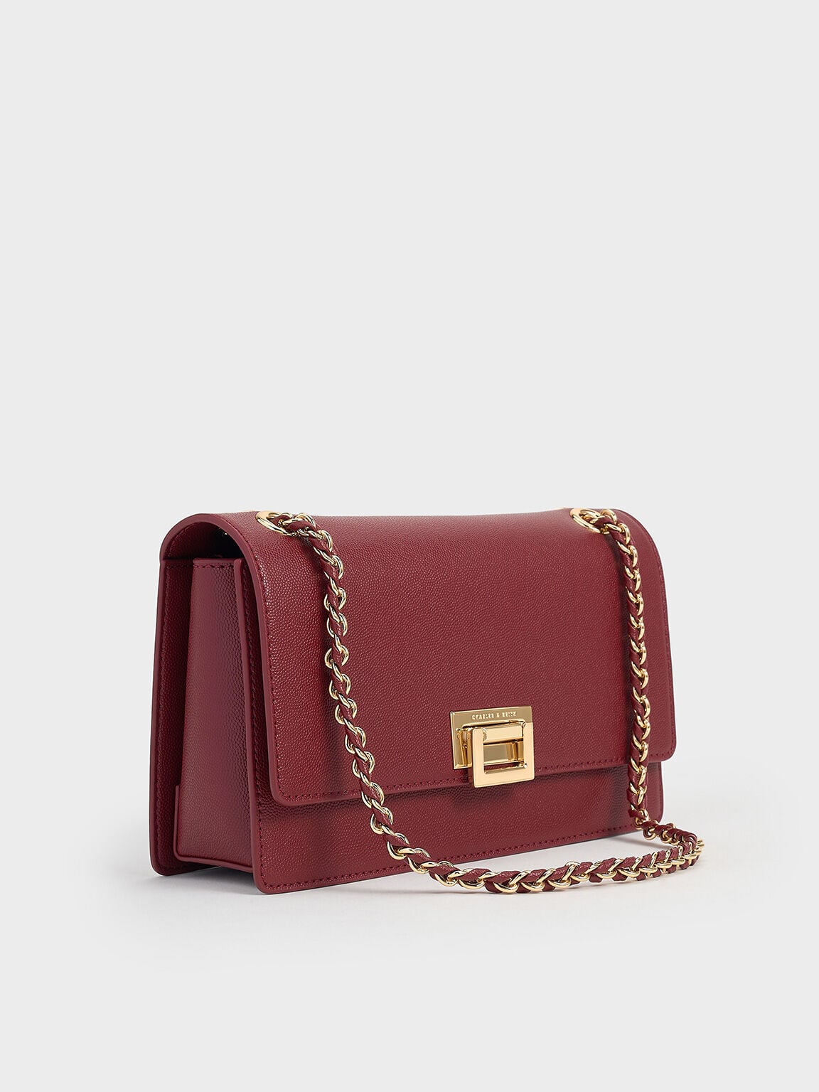 CHARLES & KEITH Customer Favorite / Everline Braided-Strap Shoulder Bag - Burgundy