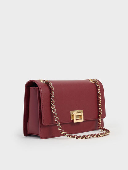 CHARLES & KEITH Customer Favorite / Everline Braided-Strap Shoulder Bag - Burgundy
