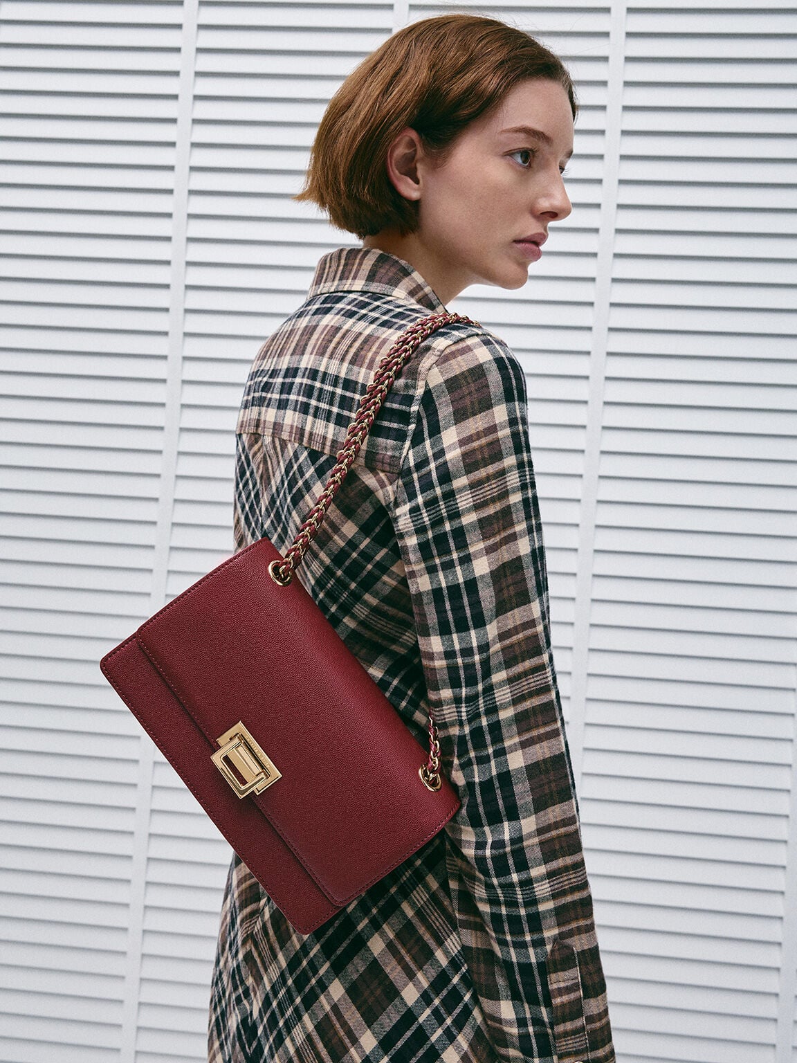 CHARLES & KEITH Customer Favorite / Everline Braided-Strap Shoulder Bag - Burgundy