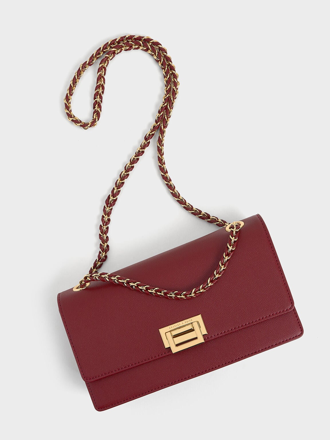 CHARLES & KEITH Customer Favorite / Everline Braided-Strap Shoulder Bag - Burgundy