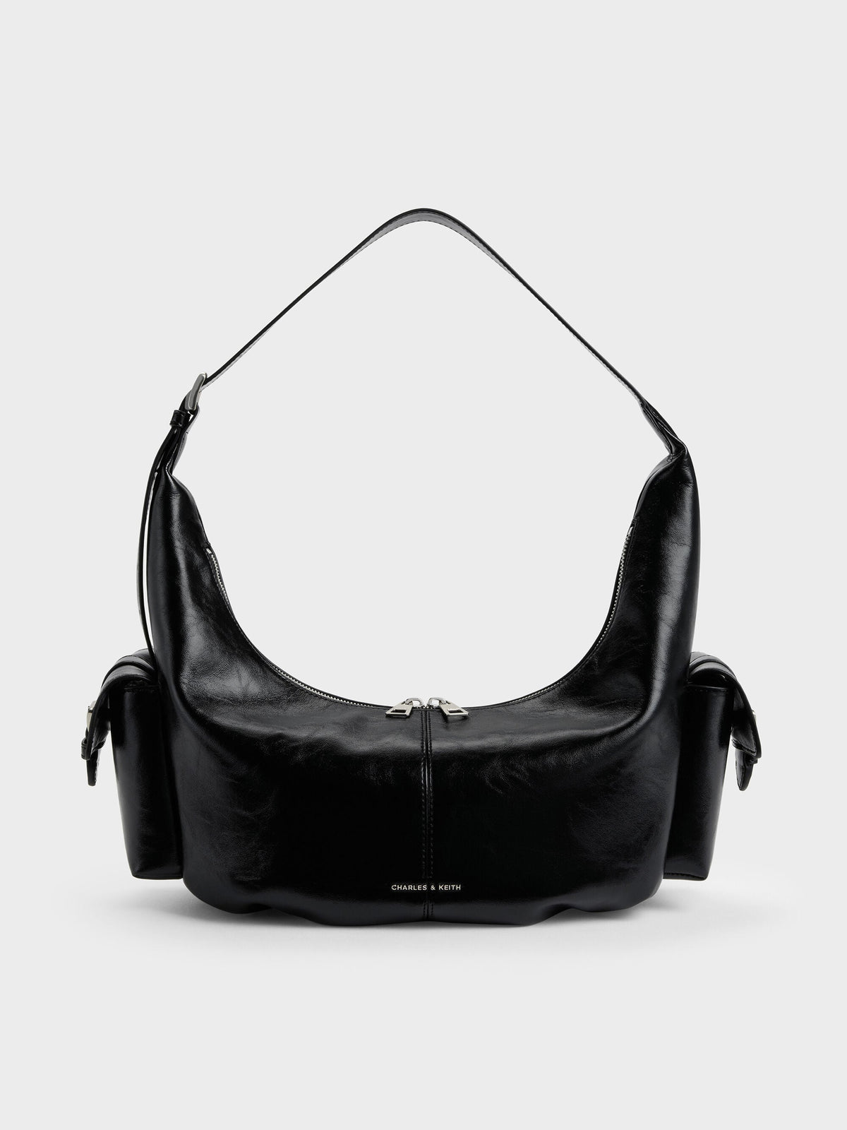 CHARLES & KEITH Great Value / Large Bessie Side-Pocket Hobo Bag - Noir