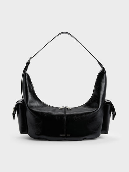 CHARLES & KEITH Great Value / Large Bessie Side-Pocket Hobo Bag - Noir