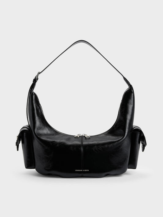 CHARLES & KEITH Great Value / Large Bessie Side-Pocket Hobo Bag - Noir
