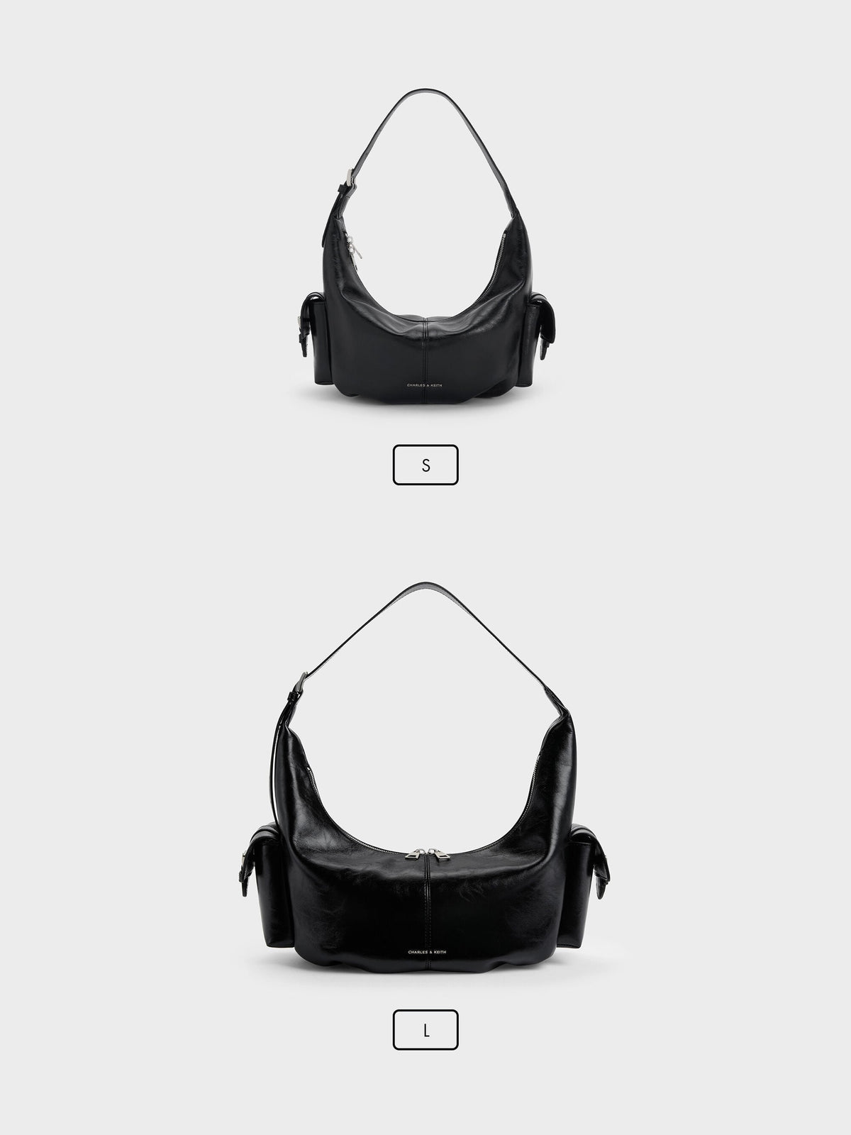 CHARLES & KEITH Great Value / Large Bessie Side-Pocket Hobo Bag - Noir