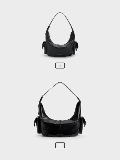 CHARLES & KEITH Great Value / Large Bessie Side-Pocket Hobo Bag - Noir