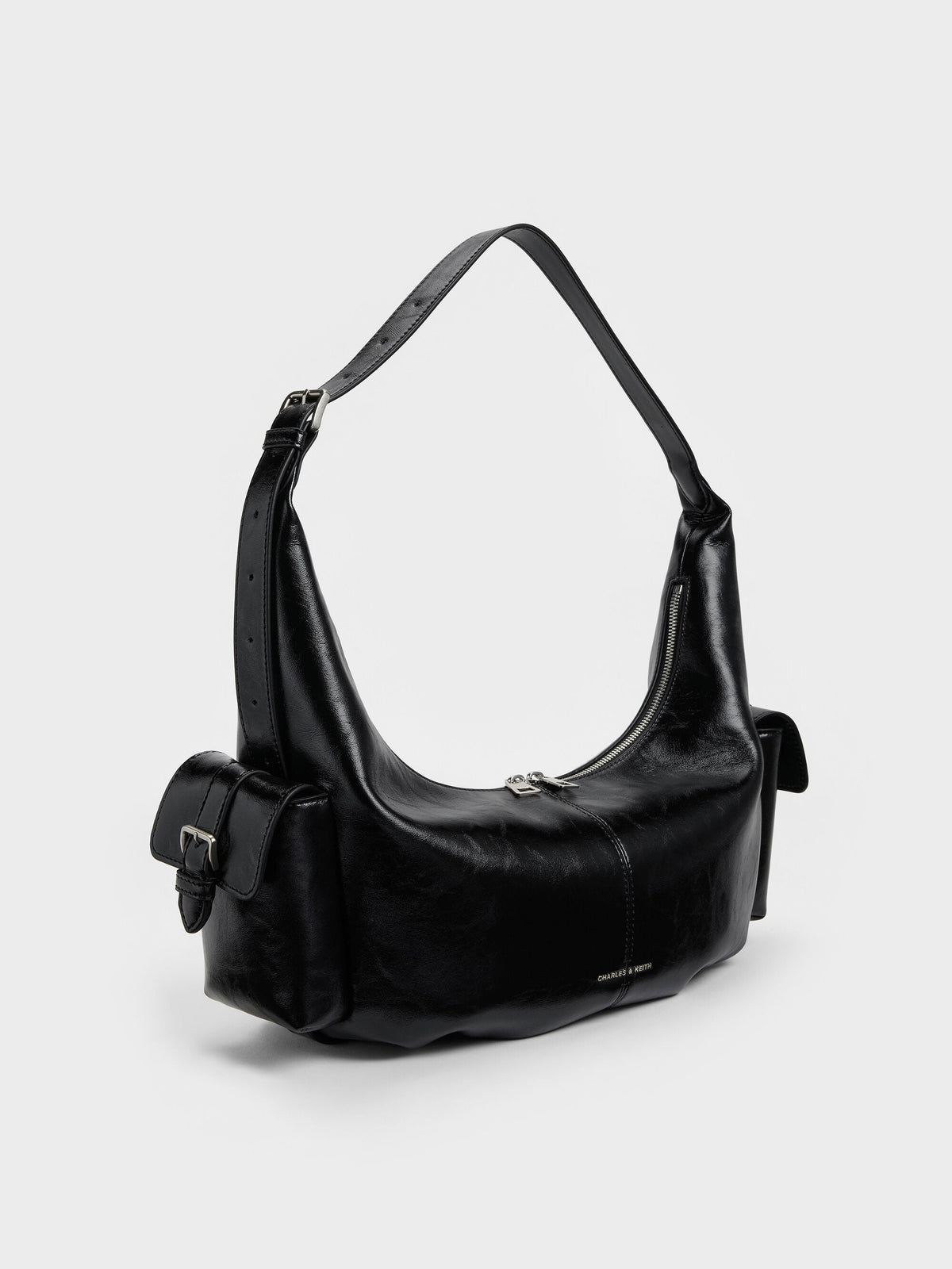 CHARLES & KEITH Great Value / Large Bessie Side-Pocket Hobo Bag - Noir