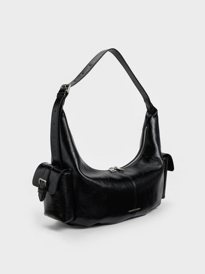 CHARLES & KEITH Great Value / Large Bessie Side-Pocket Hobo Bag - Noir