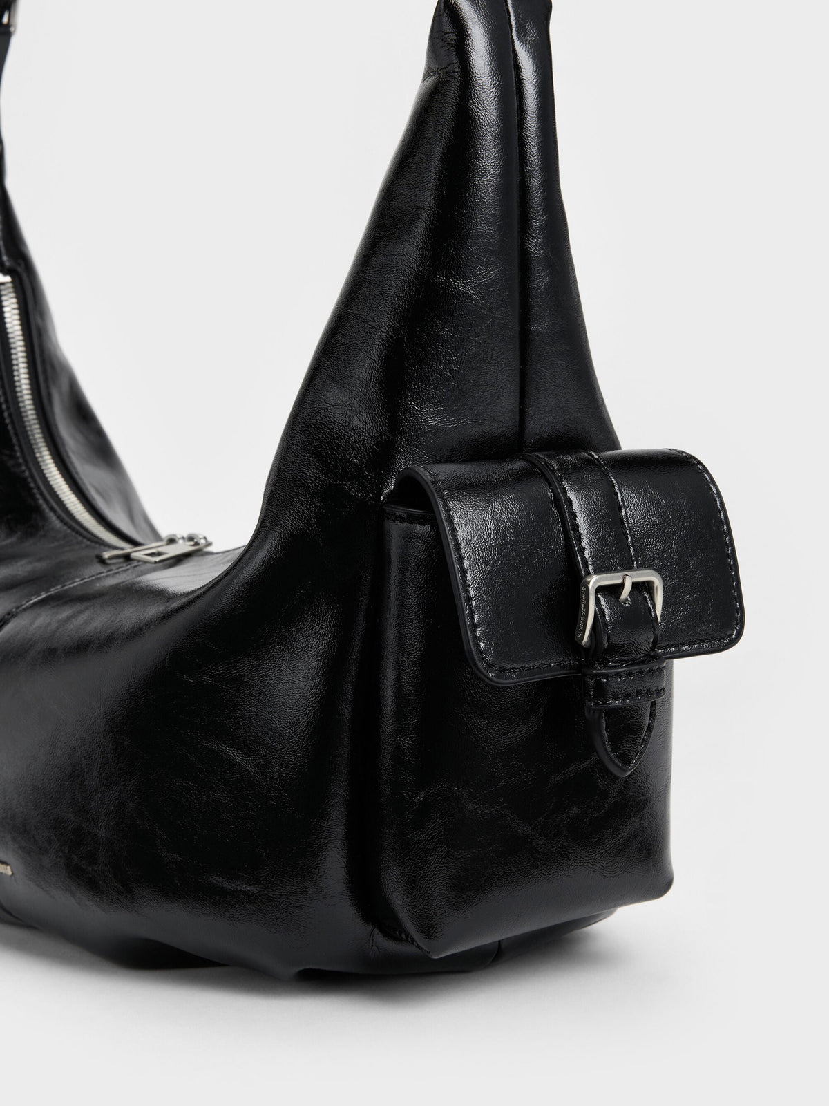 CHARLES & KEITH Great Value / Large Bessie Side-Pocket Hobo Bag - Noir