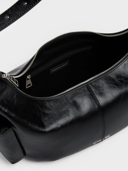 CHARLES & KEITH Great Value / Large Bessie Side-Pocket Hobo Bag - Noir