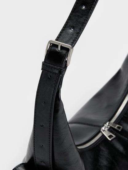 CHARLES & KEITH Great Value / Large Bessie Side-Pocket Hobo Bag - Noir