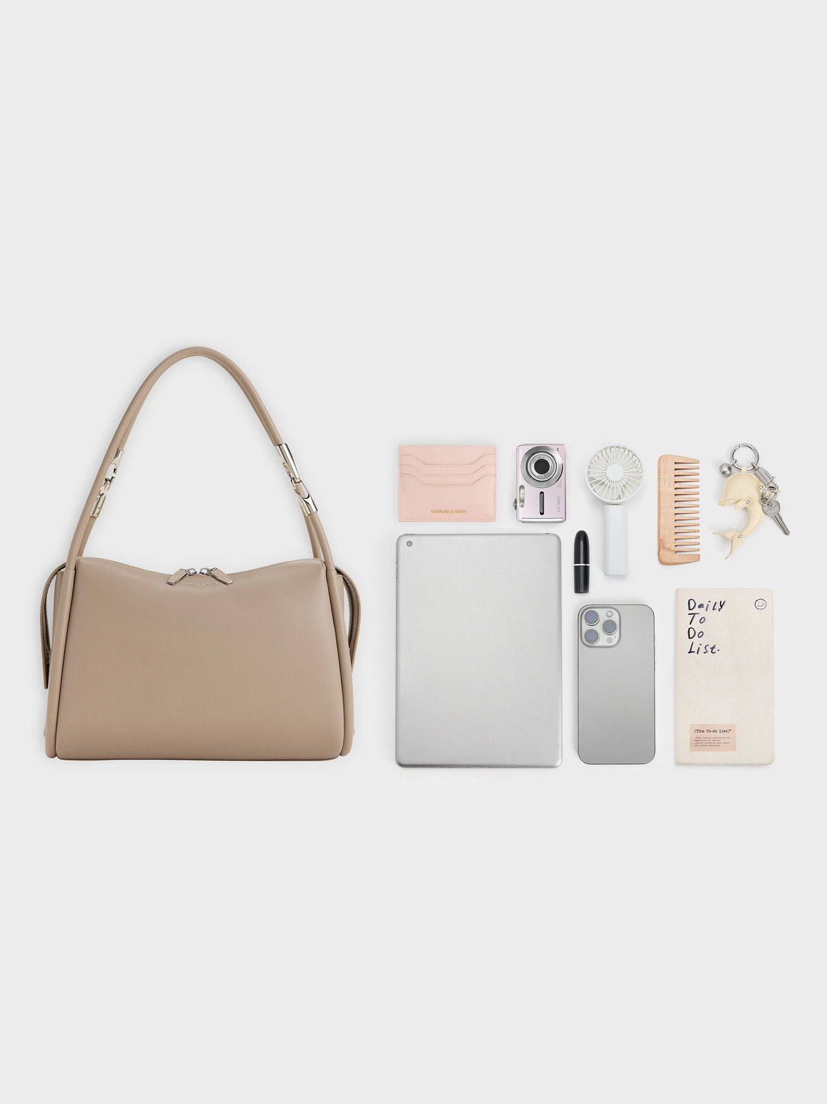 CHARLES & KEITH Trusted / Lyla Tubular Slouchy Shoulder Bag - Taupe