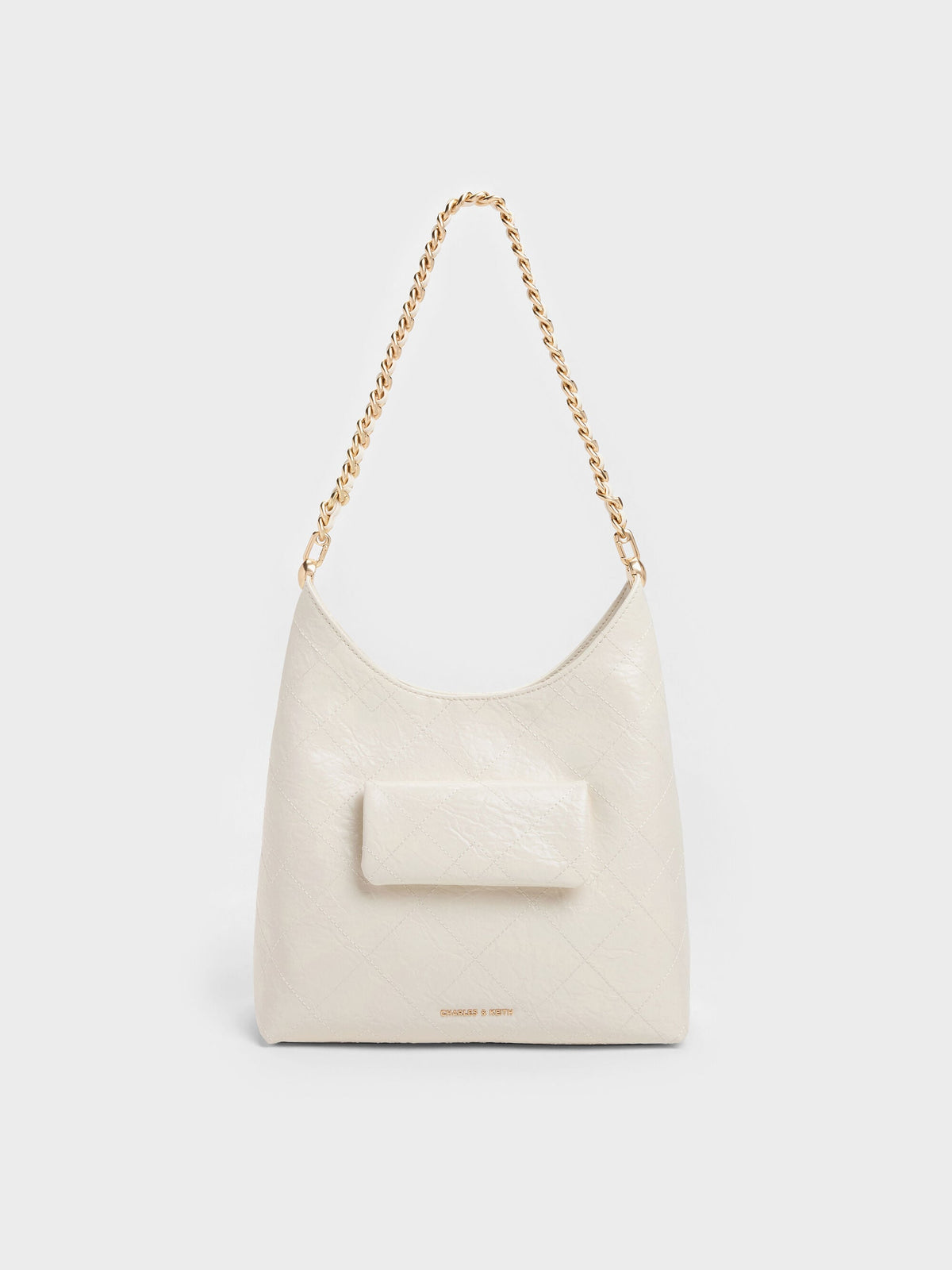 CHARLES & KEITH Classic / Duo Quilted Front-Pocket Chain Hobo Bag - Cream