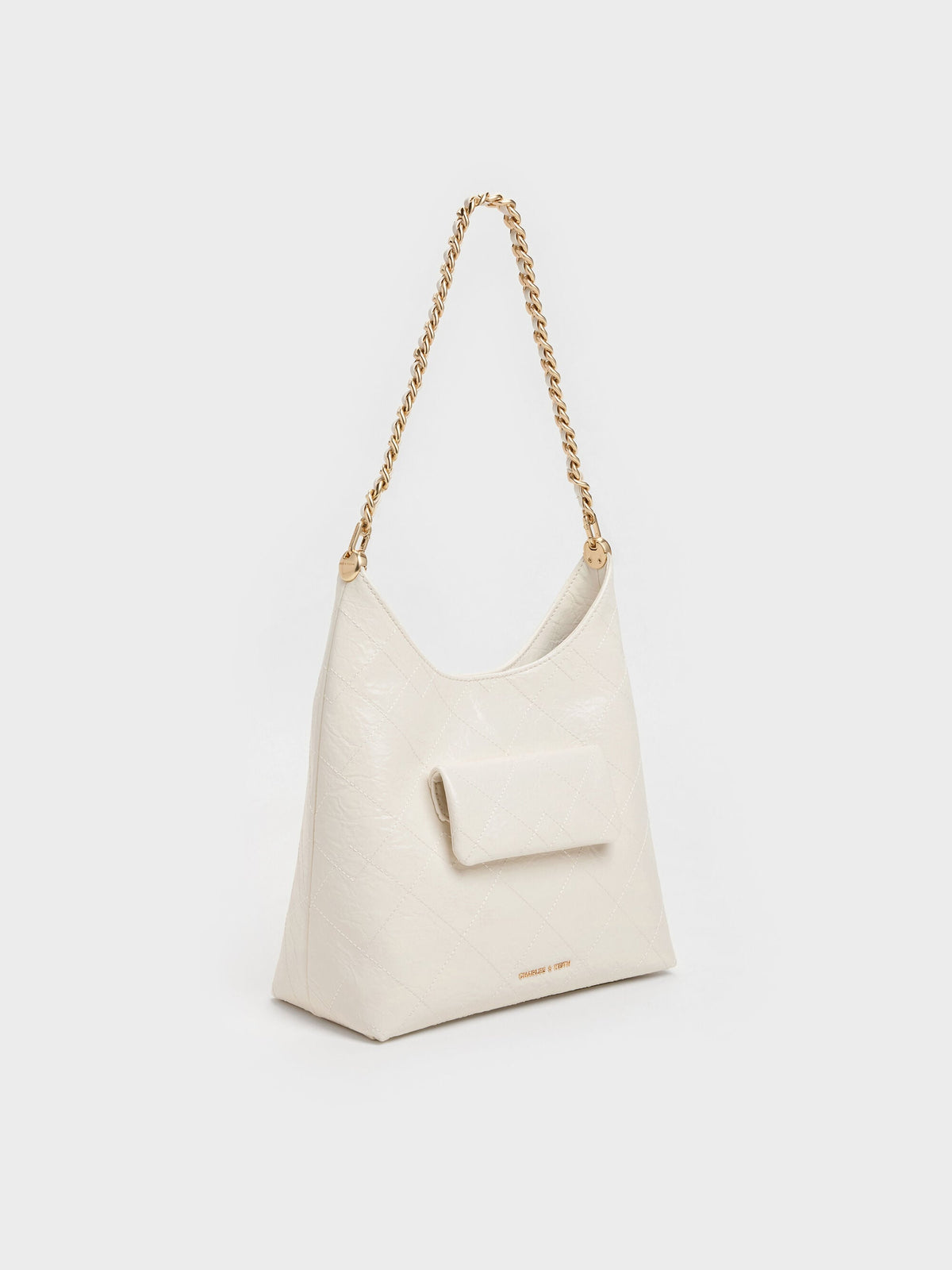 CHARLES & KEITH Classic / Duo Quilted Front-Pocket Chain Hobo Bag - Cream