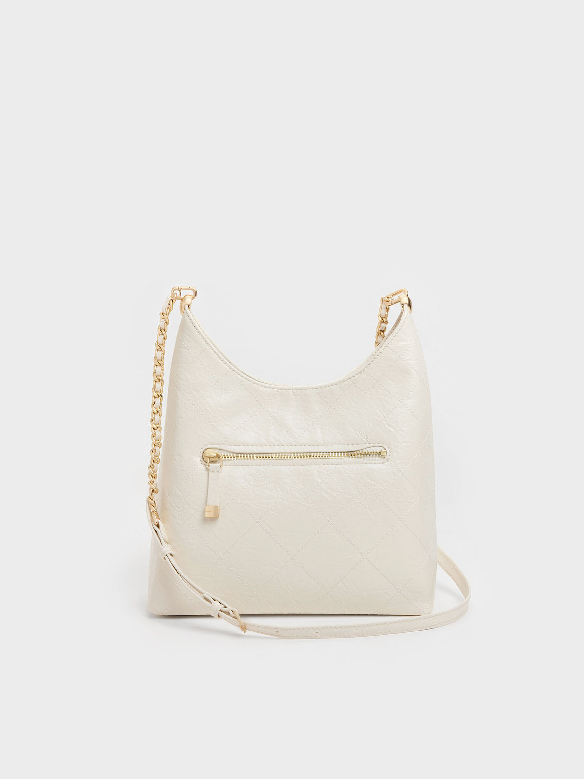 CHARLES & KEITH Classic / Duo Quilted Front-Pocket Chain Hobo Bag - Cream
