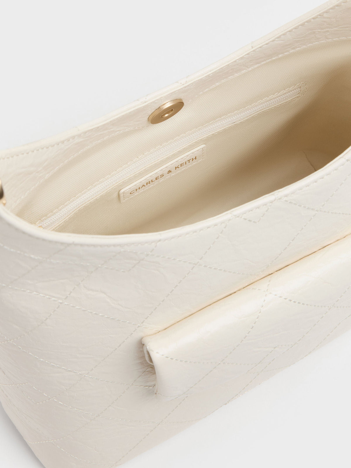CHARLES & KEITH Classic / Duo Quilted Front-Pocket Chain Hobo Bag - Cream