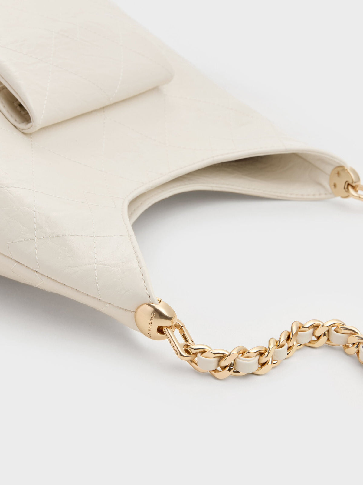 CHARLES & KEITH Classic / Duo Quilted Front-Pocket Chain Hobo Bag - Cream