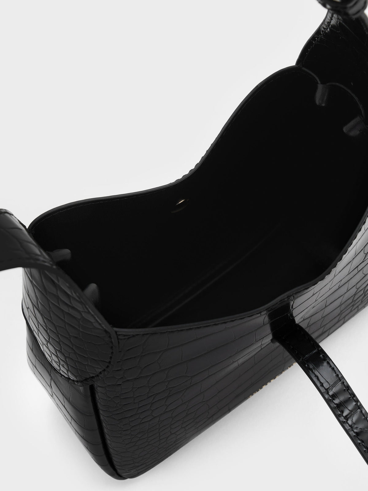CHARLES & KEITH Everyday / Mini Adalyn Croc-Effect Hobo Bag - Black Croco
