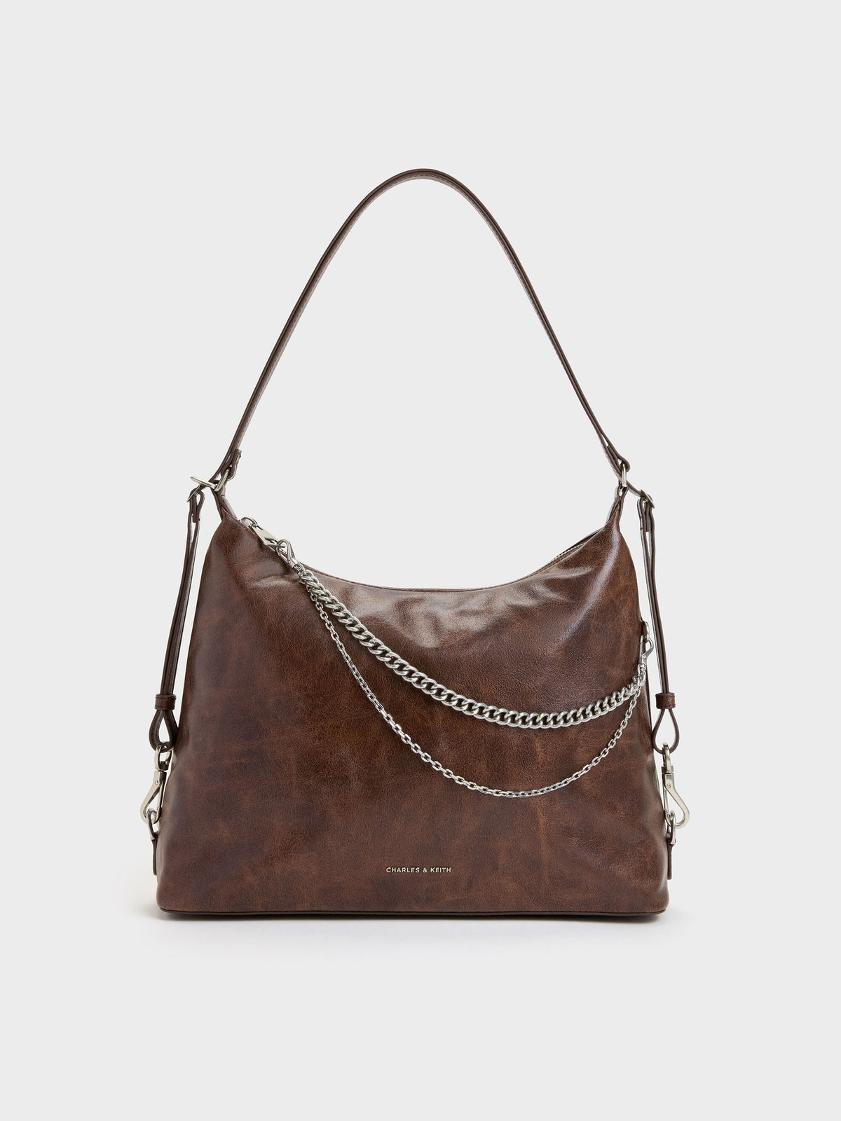 CHARLES & KEITH Featured / Atwood Chain Convertible Hobo Bag - Distressed Coffee