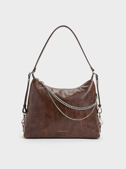 CHARLES & KEITH Featured / Atwood Chain Convertible Hobo Bag - Distressed Coffee