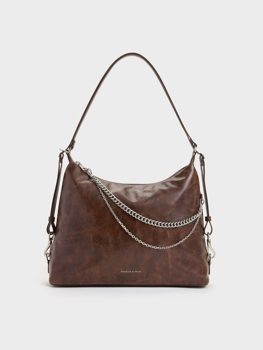 CHARLES & KEITH Featured / Atwood Chain Convertible Hobo Bag - Distressed Coffee