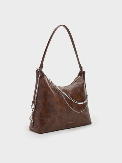 CHARLES & KEITH Featured / Atwood Chain Convertible Hobo Bag - Distressed Coffee