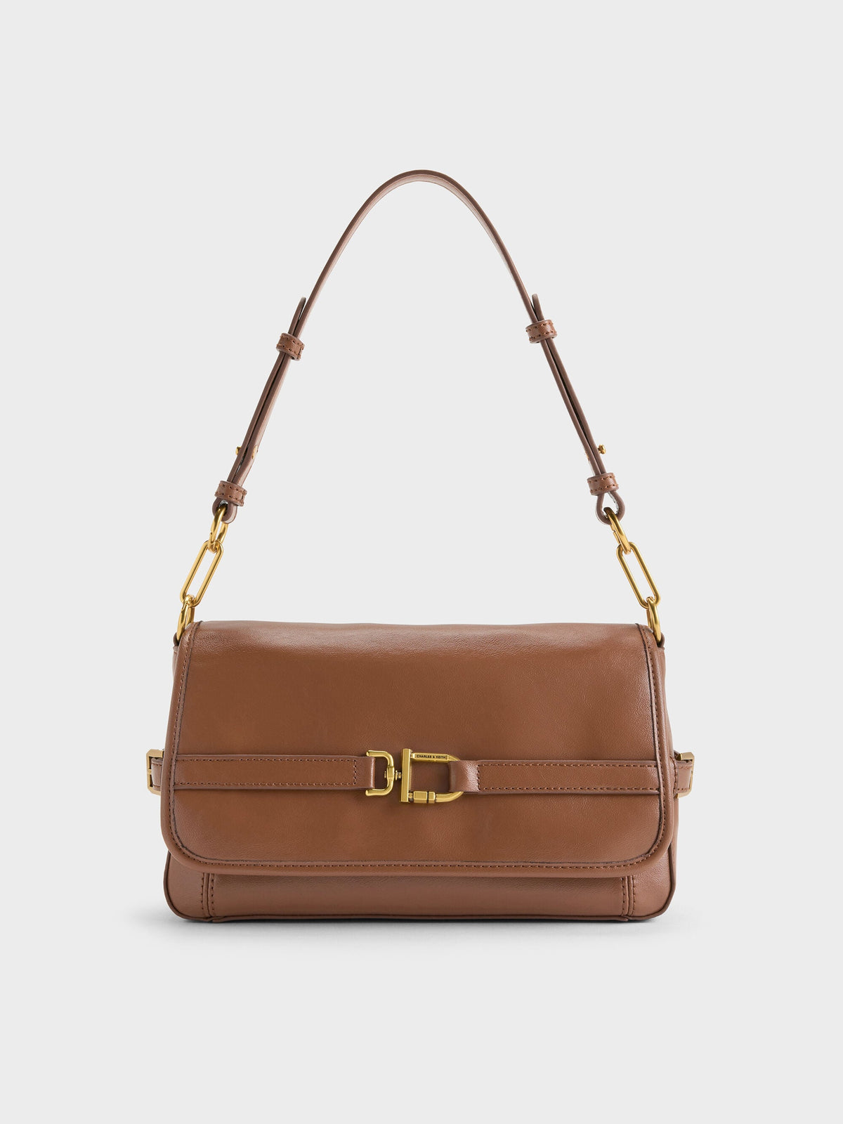 CHARLES & KEITH Value / Gwynne Metallic-Buckle Belted Shoulder Bag - Chocolate