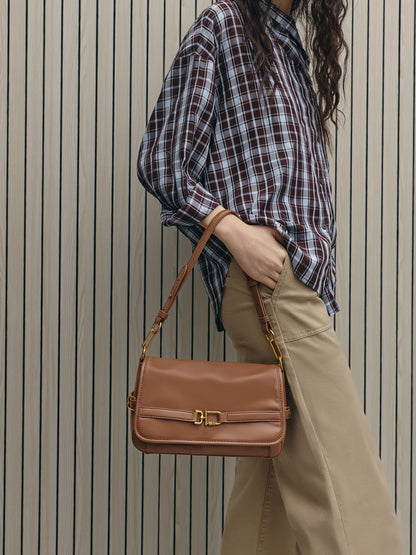CHARLES & KEITH Value / Gwynne Metallic-Buckle Belted Shoulder Bag - Chocolate