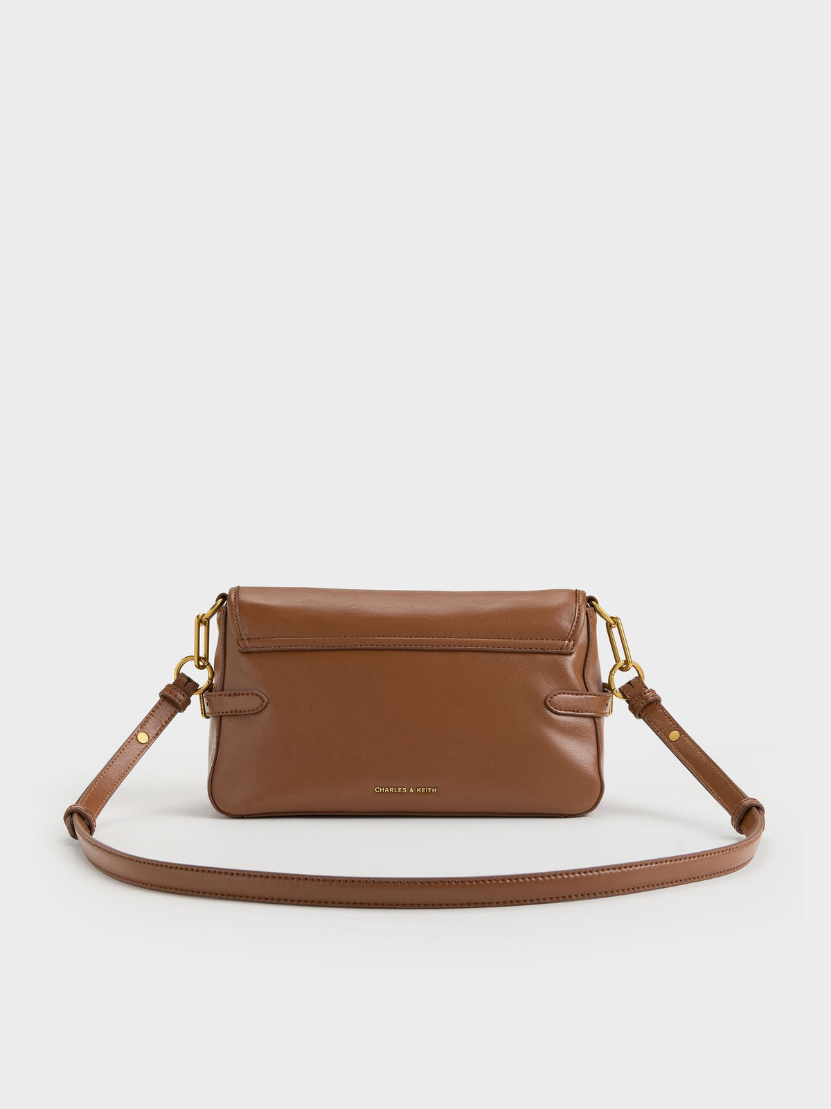 CHARLES & KEITH Value / Gwynne Metallic-Buckle Belted Shoulder Bag - Chocolate