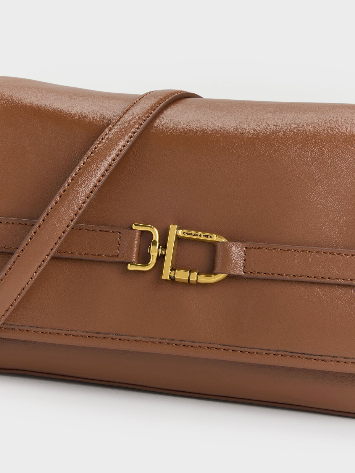 CHARLES & KEITH Value / Gwynne Metallic-Buckle Belted Shoulder Bag - Chocolate