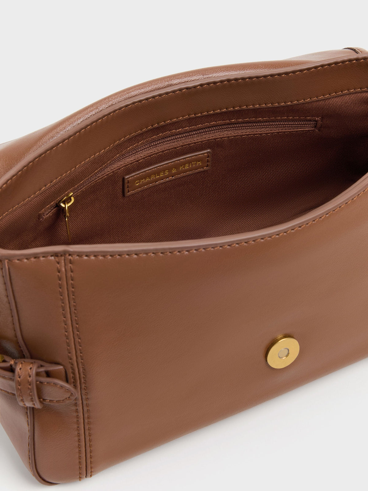 CHARLES & KEITH Value / Gwynne Metallic-Buckle Belted Shoulder Bag - Chocolate