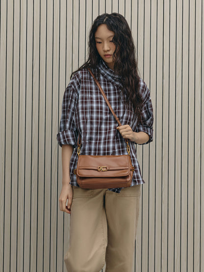 CHARLES & KEITH Value / Gwynne Metallic-Buckle Belted Shoulder Bag - Chocolate