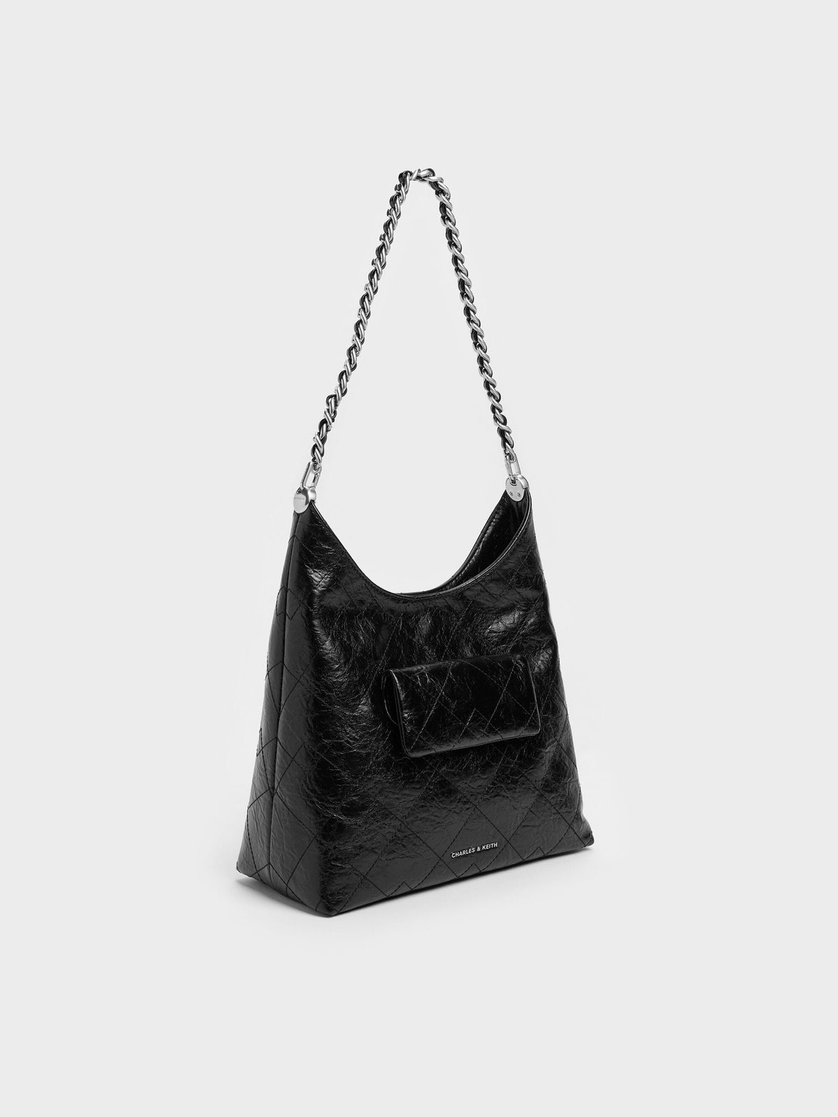 CHARLES & KEITH Hot Sale / Duo Quilted Front-Pocket Chain Hobo Bag - Noir