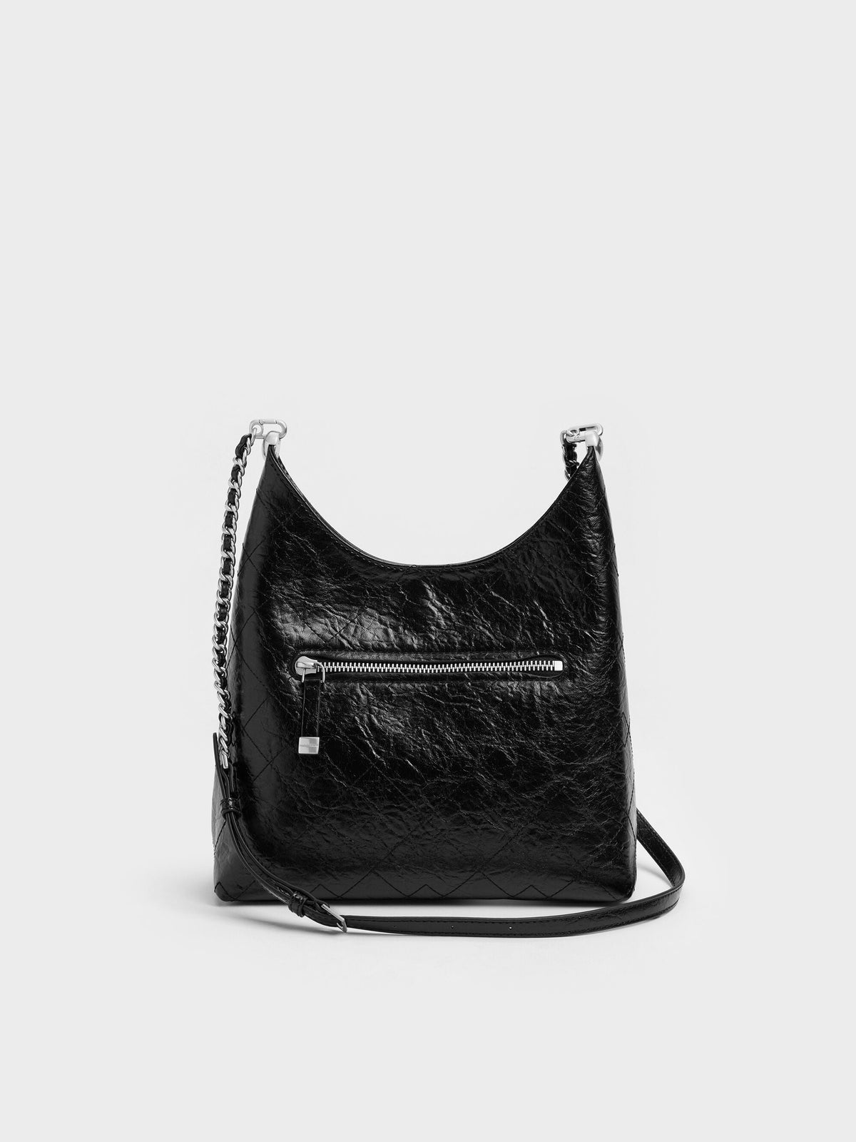 CHARLES & KEITH Hot Sale / Duo Quilted Front-Pocket Chain Hobo Bag - Noir