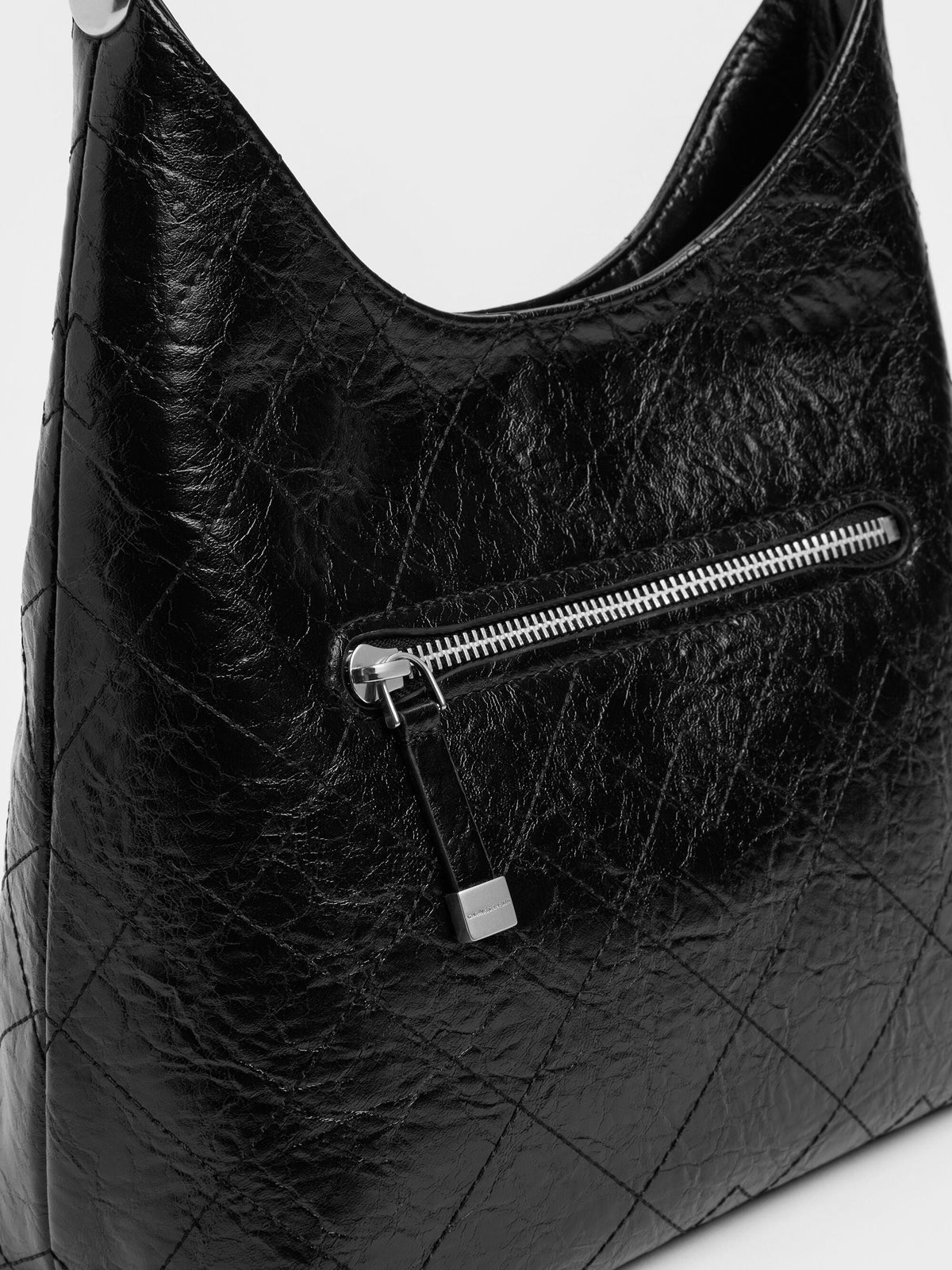 CHARLES & KEITH Hot Sale / Duo Quilted Front-Pocket Chain Hobo Bag - Noir