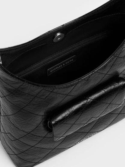 CHARLES & KEITH Hot Sale / Duo Quilted Front-Pocket Chain Hobo Bag - Noir