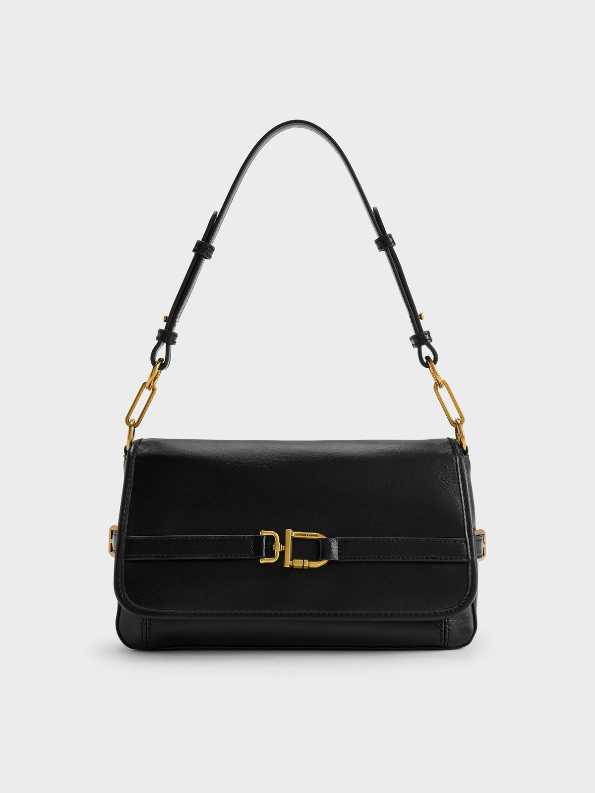 CHARLES & KEITH Smart Buy / Gwynne Metallic-Buckle Belted Shoulder Bag - Black