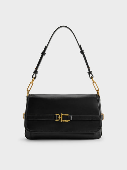 CHARLES & KEITH Smart Buy / Gwynne Metallic-Buckle Belted Shoulder Bag - Black