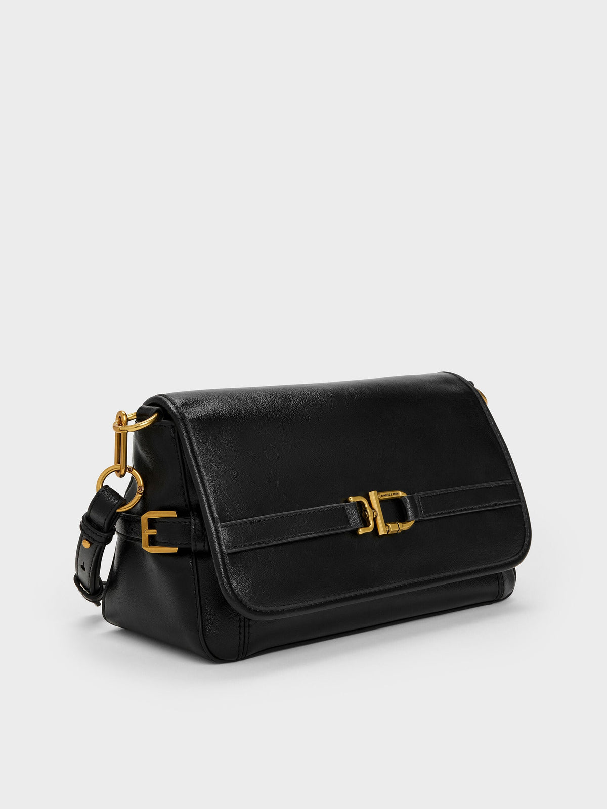 CHARLES & KEITH Smart Buy / Gwynne Metallic-Buckle Belted Shoulder Bag - Black