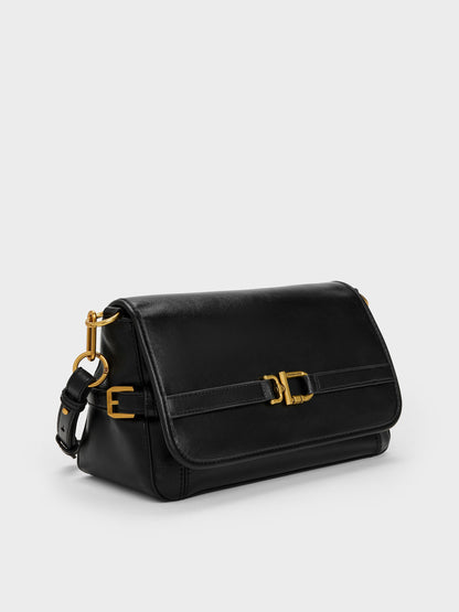 CHARLES & KEITH Smart Buy / Gwynne Metallic-Buckle Belted Shoulder Bag - Black